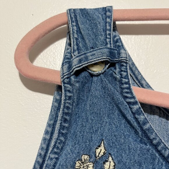 Agapo Womens Maxi Denim Jumper Dress Sz L Embroidered Floral Cottagecore Teacher - Picture 4 of 9